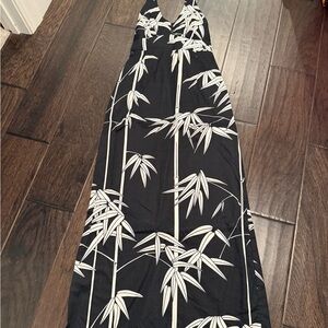 Tori Richard Black and White Halter Bamboo Print Maxi Dress